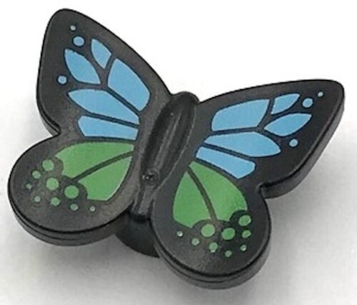Lego New Black Butterfly w/ Stud Holder Medium Azure and Bright Green Wings - Picture 1 of 1