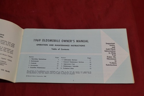 1969 Oldsmobile 88 98 Owner's Manual * ORIGINAL * MINT * FREE SHIP - Foto 3 di 8