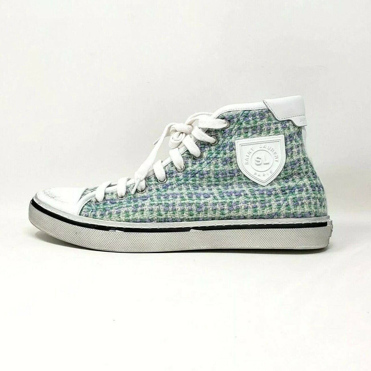 NUOVE sneakers alte Saint Laurent Malibu tweed YSL taglia EU 42 US M 9 W 12 $695