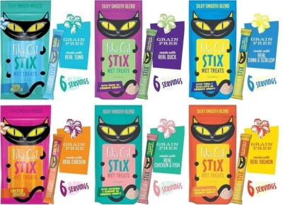 TIKI PETS Tiki Cat Stix Wet Lickable Treats in 6 Flavors (6 Packs Total, 36 Stix Total)