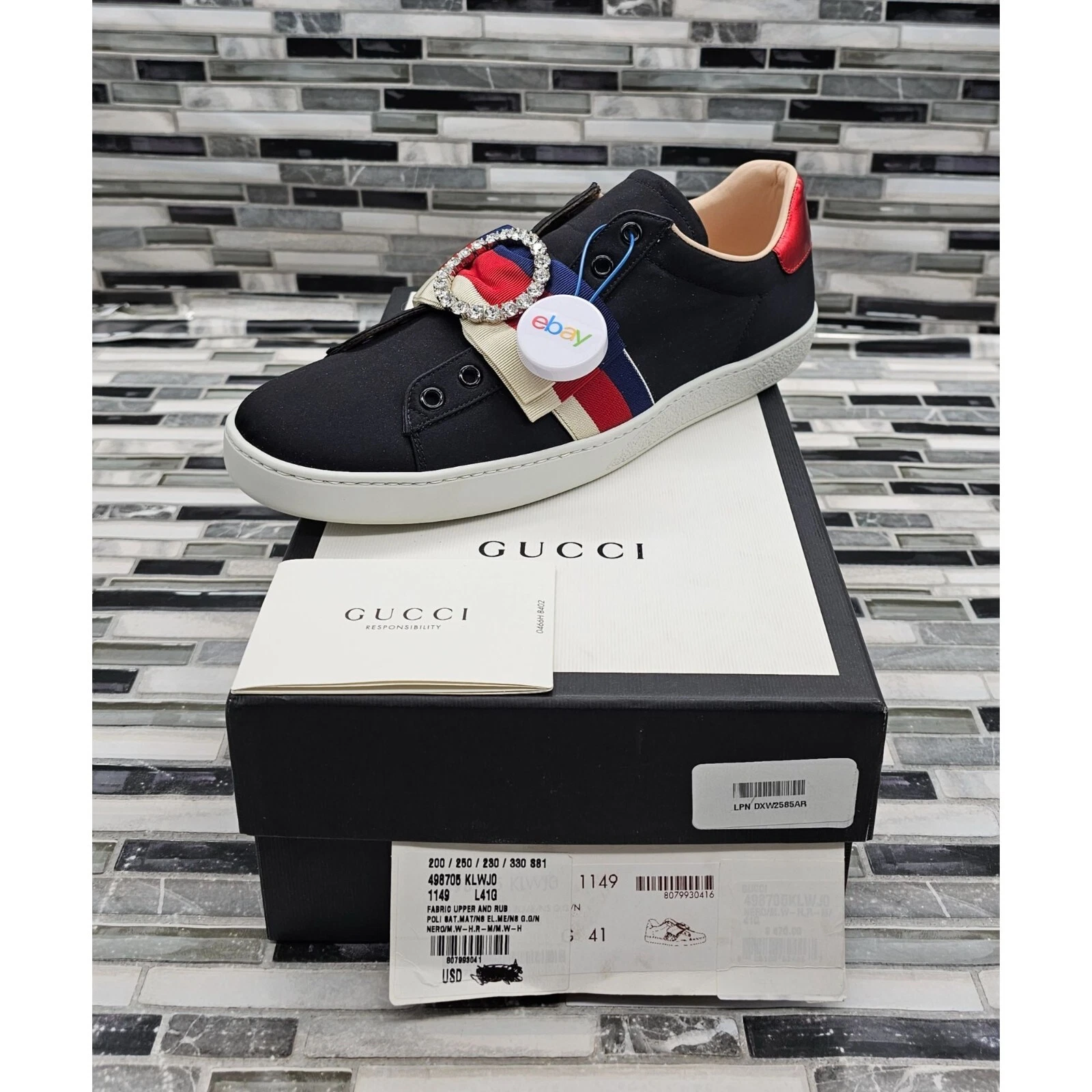 Baskets femme Gucci Poli noir multicolore à rayures diamant taille 41