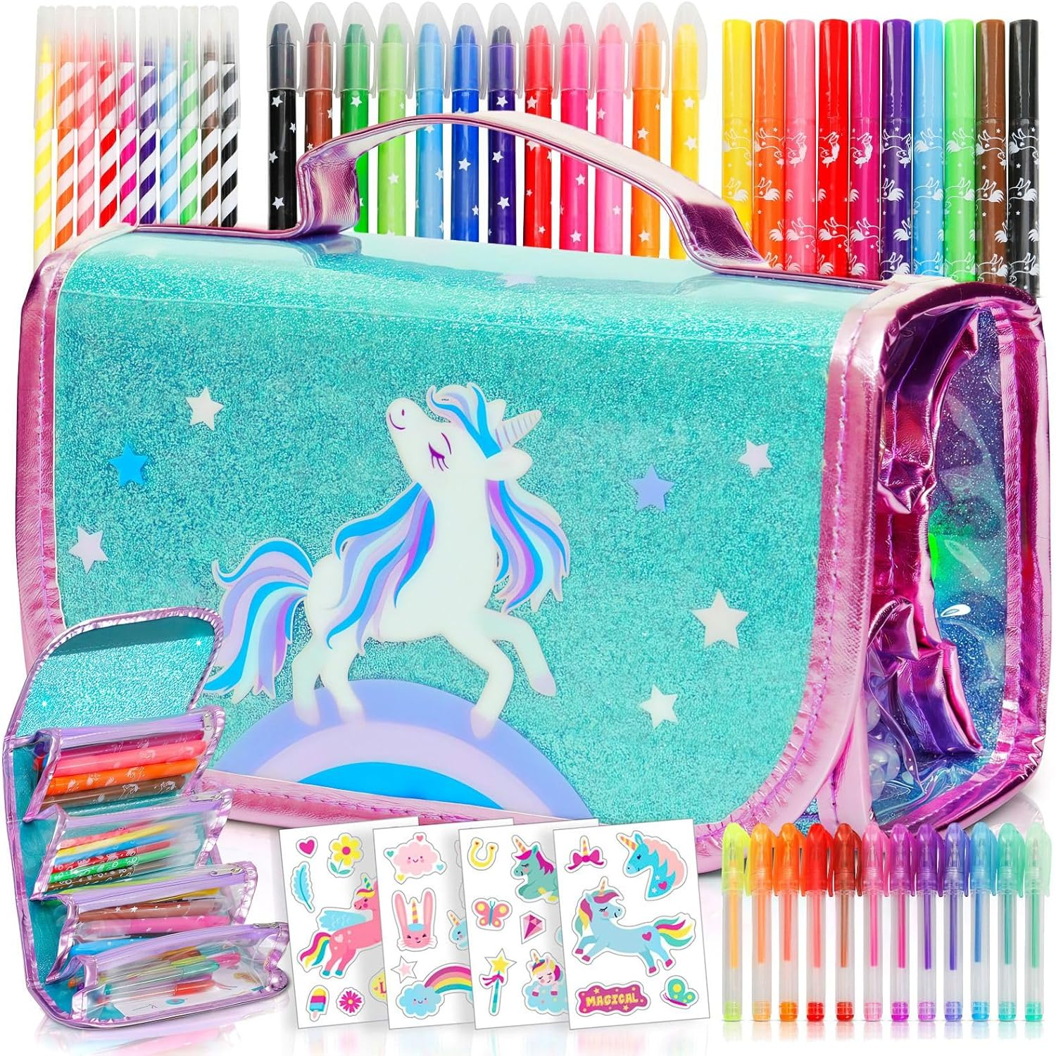 Unicorn Scented Markers Set for Girls - 44 Piece Art Kit with Glitter Pens & Sti