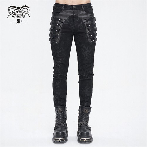 Devil Fashion Herren Schwarz Gothic Punk Multi-Schnallen Träger Hose Skinny Pants - Bild 1 von 18