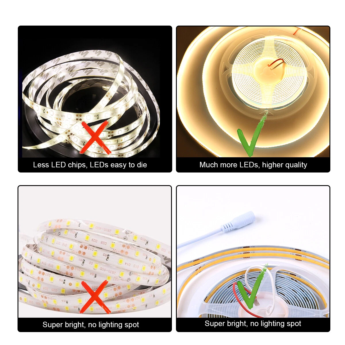 12V High Density COB LED Strip Lights Flexible Tape Rope Cabinet Kitchen Light - Picture 7 of 17