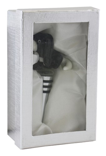 Wine Bodies Murano Inspired Glass Black White Dog & Gift Box Wine Bottle Stopper - Picture 2 of 2