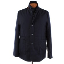 Zanella NWT Vitale Barberis Canonico Wool Car Coat w/ Suede Size XL US In Navy