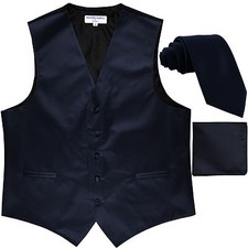 New Men's navy blue formal vest Tuxedo Waistcoat 2.5" necktie  hankie wedding