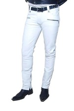 Men's Real Lambskin Leather Jeans Style White Biker Pant Handmade Dress Trousers