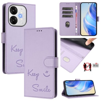 Für itel A80 4G Smile Embossing RFID Leder Handyhülle Hülle
