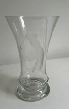 Vintage  Golfer  Etched Clear Glass Flared Art Glass Vase