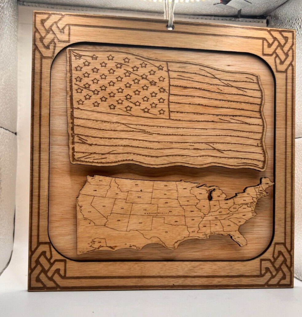 America us flag wood laser designer