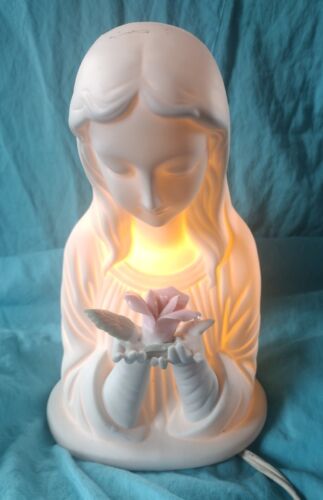 Vintage Westminster Madonna Virgin Mary with Rose Night Light Table Lamp Ceramic - Picture 1 of 12