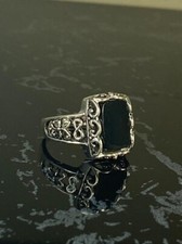 Sterling Silver Black Onyx Filligree Ring size 7 Stamped MD 925