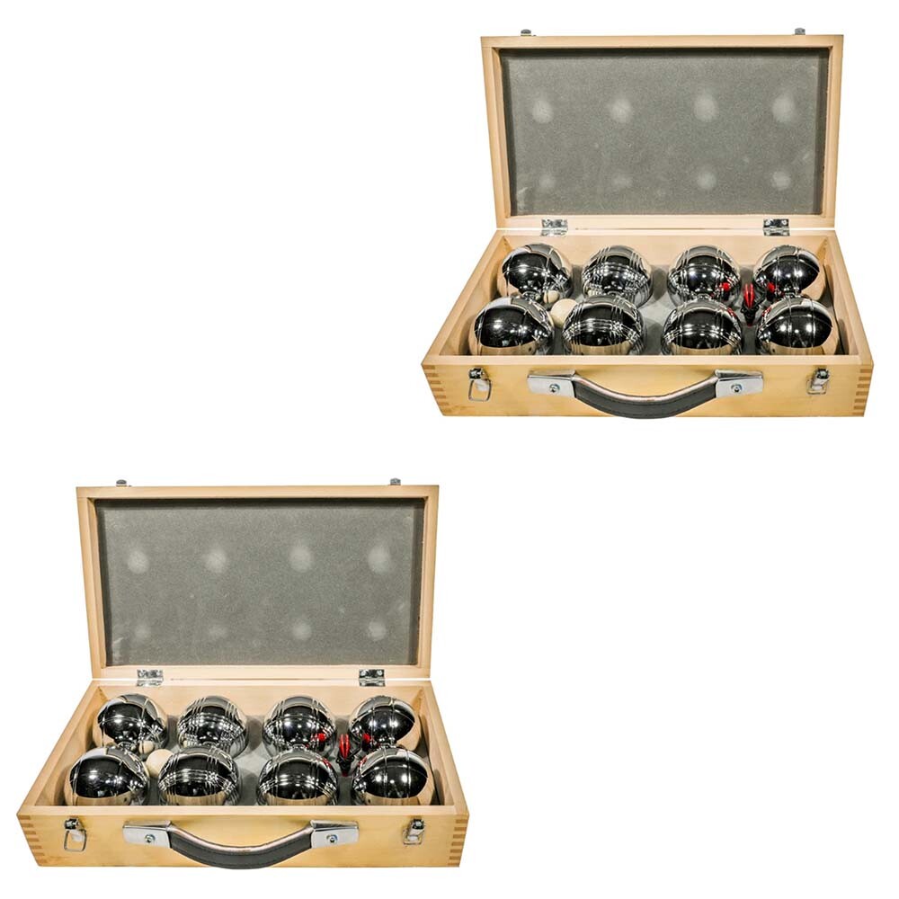 Set 8 Pétanque Petanque dans la Boîte De Bois Avec Pois Et Mètre