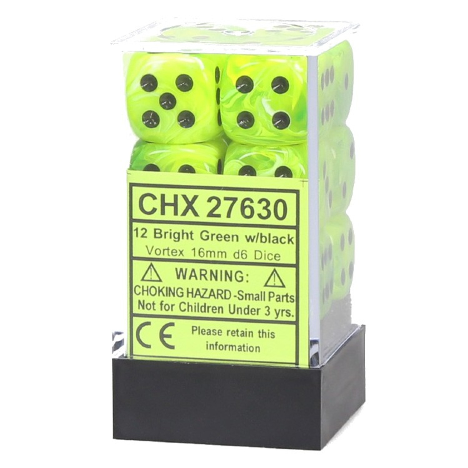 Шахматные кости Vortex - 16 мм D6 Ярко-зеленыйчерный 12 CHX27630 2690₽