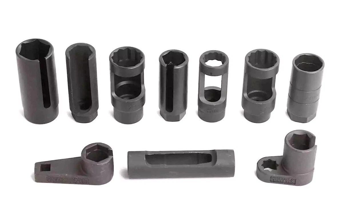 A ten-piece oxygen sensor socket set displayed on a white background.