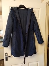 Bnwt Rrp £180 Lands End Navy Borg Reversible Quilted Hood Coat Size 8 Xs Xsmall