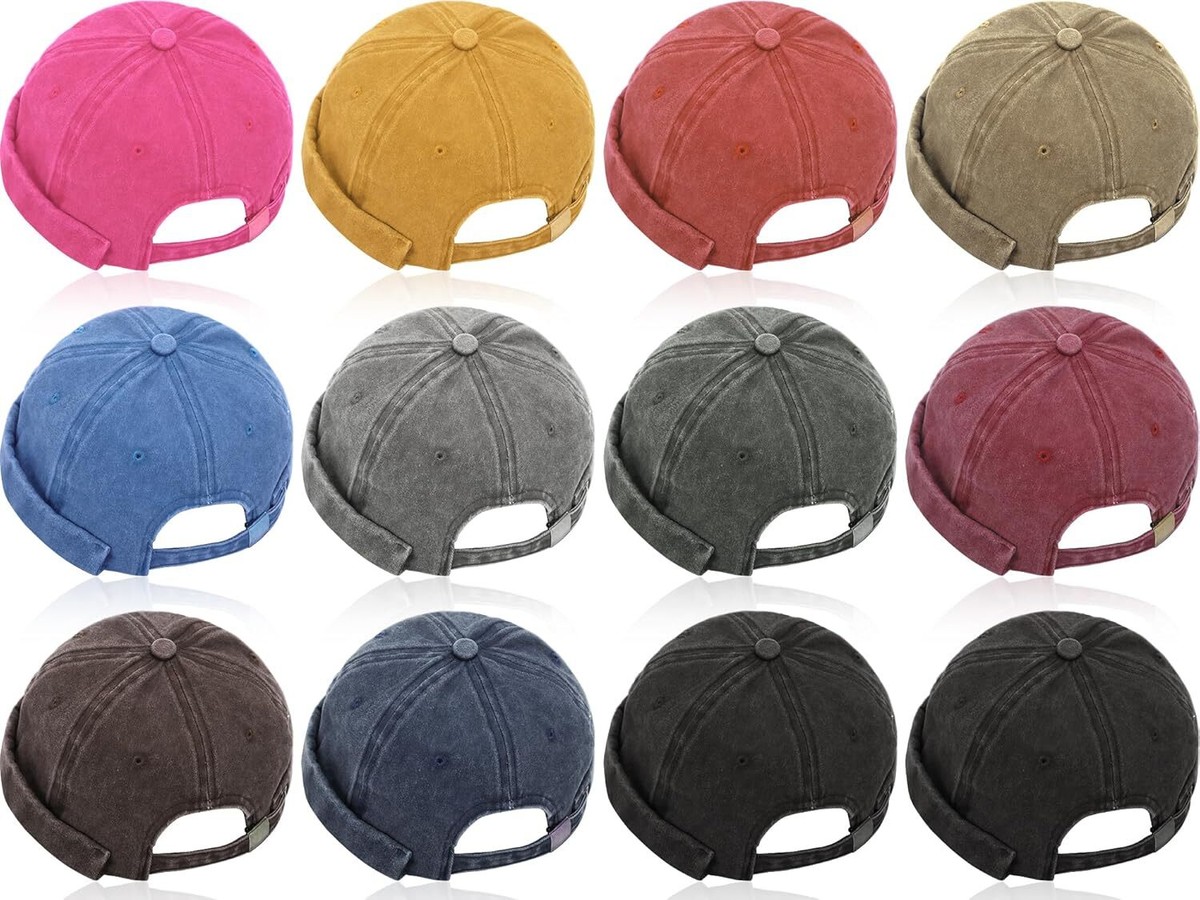 Janmercy 12 Pcs Brimless Hats for Men Women Buckle Docker Cap Wash