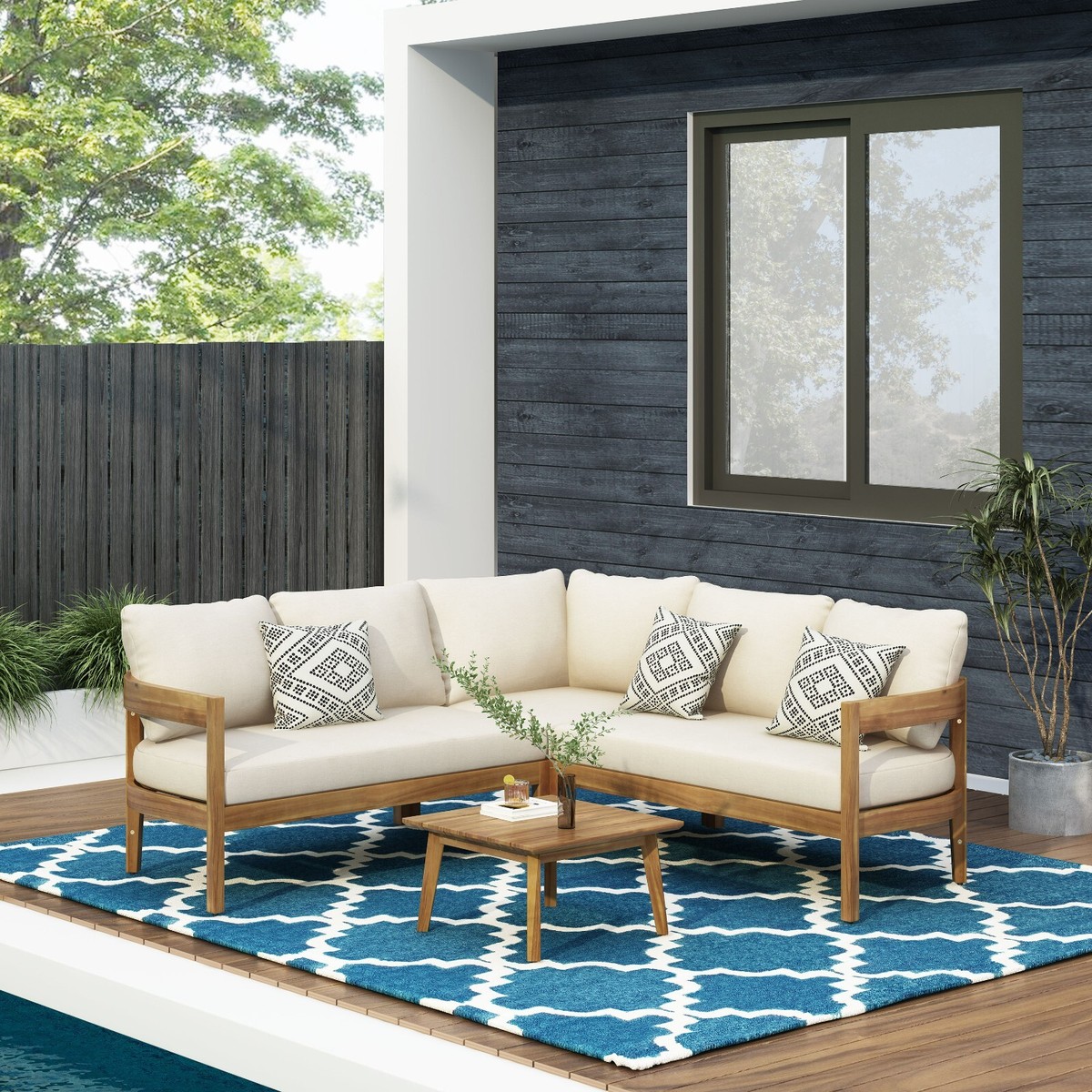 Brooklyn Outdoor Acacia Wood Seater Sectional Sofa Chat Set with