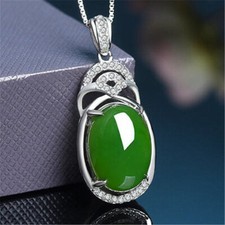 Green Natural Jade Pendant Necklace Real Jewelry 925 Silver Designer Stone