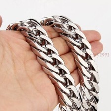 Men Stainless Steel Large Heavy Silver 17MM Curb Chain Link Necklace or Bracelet