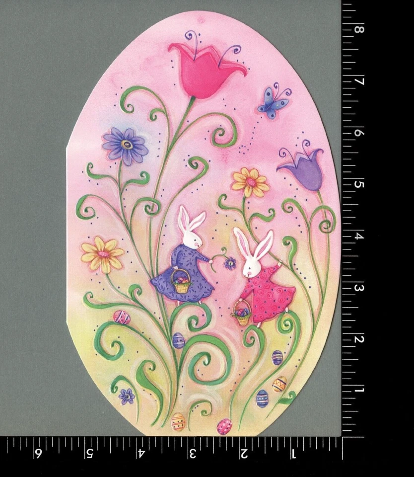 Linda Tarjeta de Pascua, Huevo Flores Conejitos Conejos por American Greetings + Sobre Foto 3 de 4
