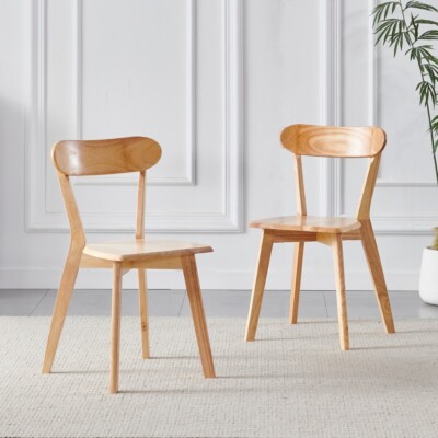 2x Mid Century Farmhouse Solid Wood Dining Chairs Curved Back Diningroom  Kitchen UK