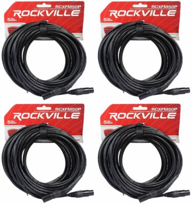 4 Rockville RCXFM50P-B Black 50' Female to Male REAN XLR Mic Cable 100% Copper