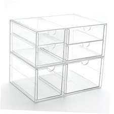 Acrylic Drawer Makeup Organizer with Set of 2 Office Desk Organizers 6 Drawers