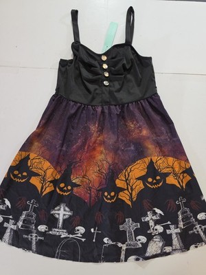 DRESSFO Halloween Dress XL US 10 Witches Graveyard Galaxy Print Swing Goth NWT