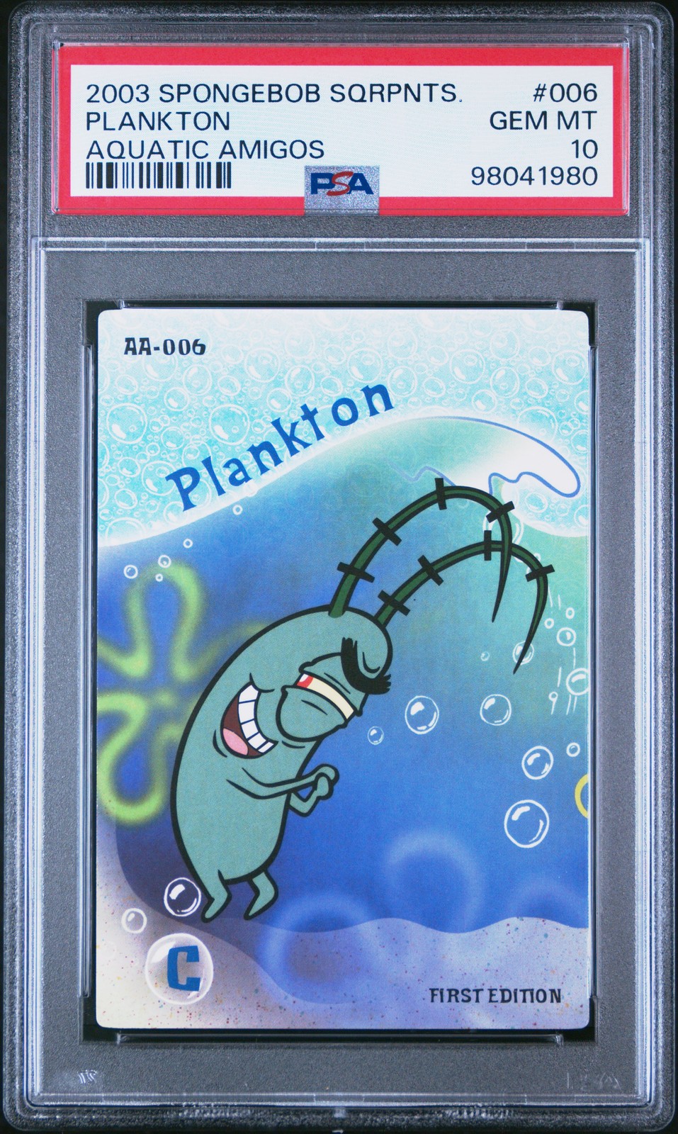 2003 UD SPONGEBOB SQUAREPANTS AQUATIC AMIGOS #006 PLANKTON PSA 10