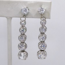 Sterling Silver 925 Graduated Large 1.7" Drop Dangle CZ " Womens Earrings