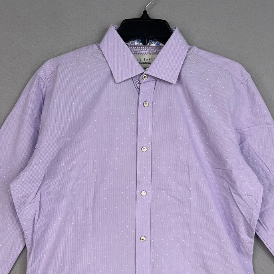 Camisa Ted Baker Resistencia Para Hombres 15.5 32/33 Punto Púrpura Floral Puño Preppy Oficina Foto 2 de 4