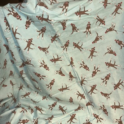FABRIC Sock Monkey Cotton Blue Flannel Erin Michael Moda 36x40 
