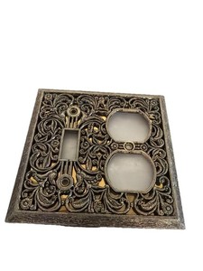 Vintage Brass Plated Floral Filigree Decorative Switch Plate Box Cover