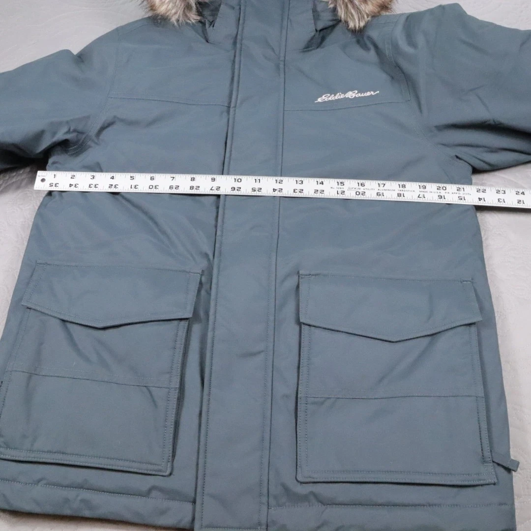 Eddie Bauer Nordic Down Parka Mens Small Blue WeatherEdge Faux Fur Hooded EB550 - product detail image 10