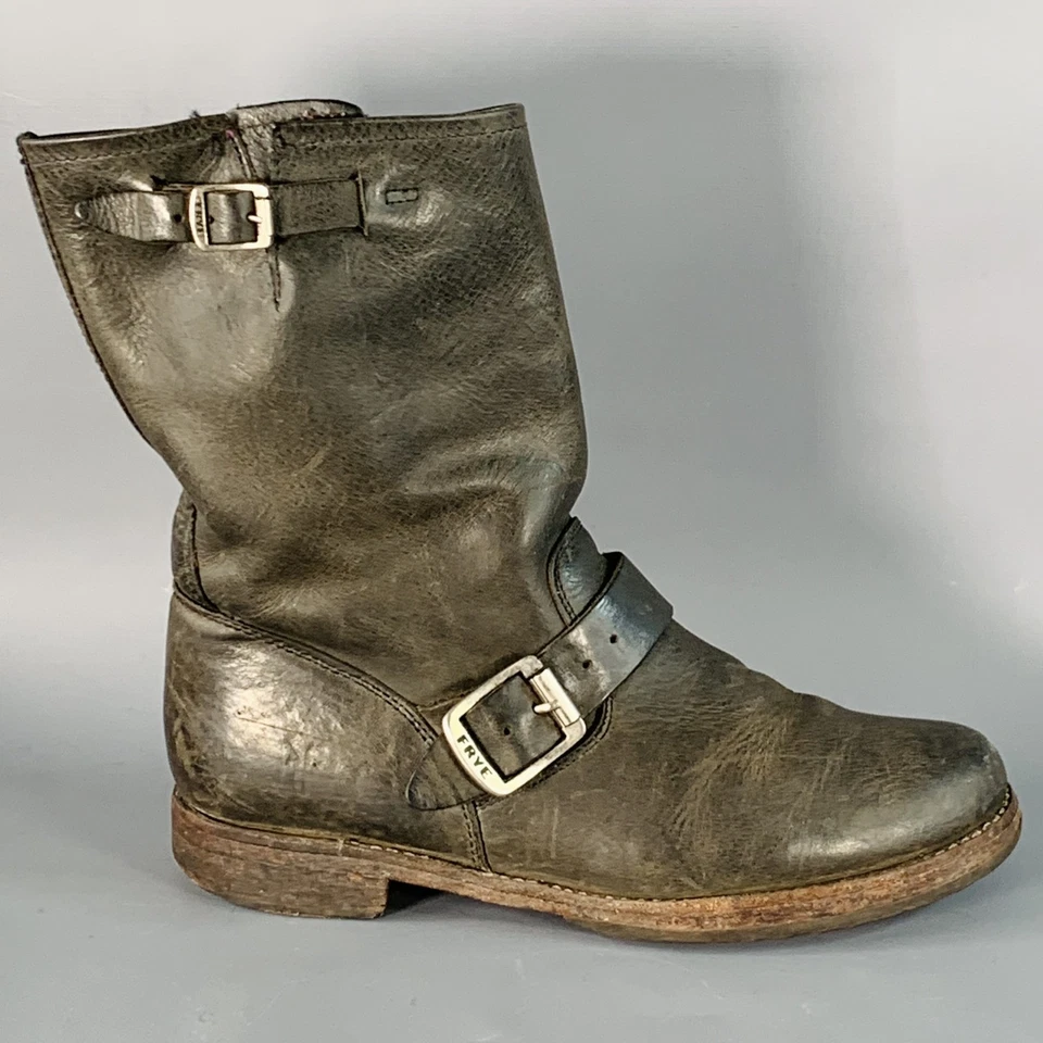 Botas De Ingeniero De Cuero Marrón Desgastadas FRYE Talla 8.5 De Arrastre - Imagen 2 de 4