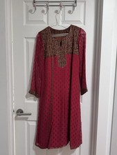 Indian 3 Piece Set With Embroidery Red Gold/Copper 1 Kurta 1 Pant 1 Dupatta