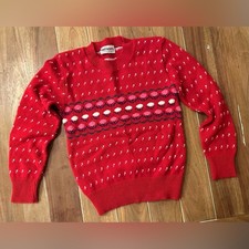 Vintage Knitwaves Kids Red Pink Floral Knit Sweater Orlon Acrylic Size 5/6