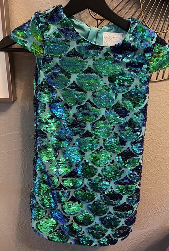 Disney Princess Ariel’s Emerald Green Turquoise Iridescent Sequin Dress Size 5/6