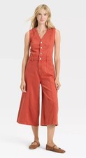 Women's Cropped Sleeveless Denim Jumpsuit - Universal Thread Red 16