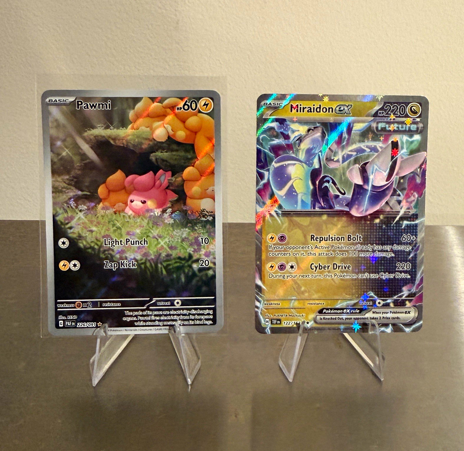 Pokémon TCG Paldean Fates Illustration Rare Pawmi 226/193 & Miraidon ex Holo