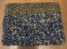 Beaded Small Wallet 5.5 X 4  . Gold Blue Clear Glass Beads