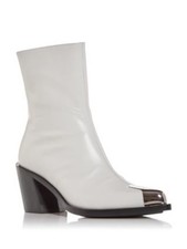 ALEXANDER MCQUEEN Womens Ivory Toe Toe Block Heel Leather Heeled Boots 37.5