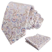 Mens 3.15inches Leaf Flower Pattern Tie with Floral 922-silver blue pink