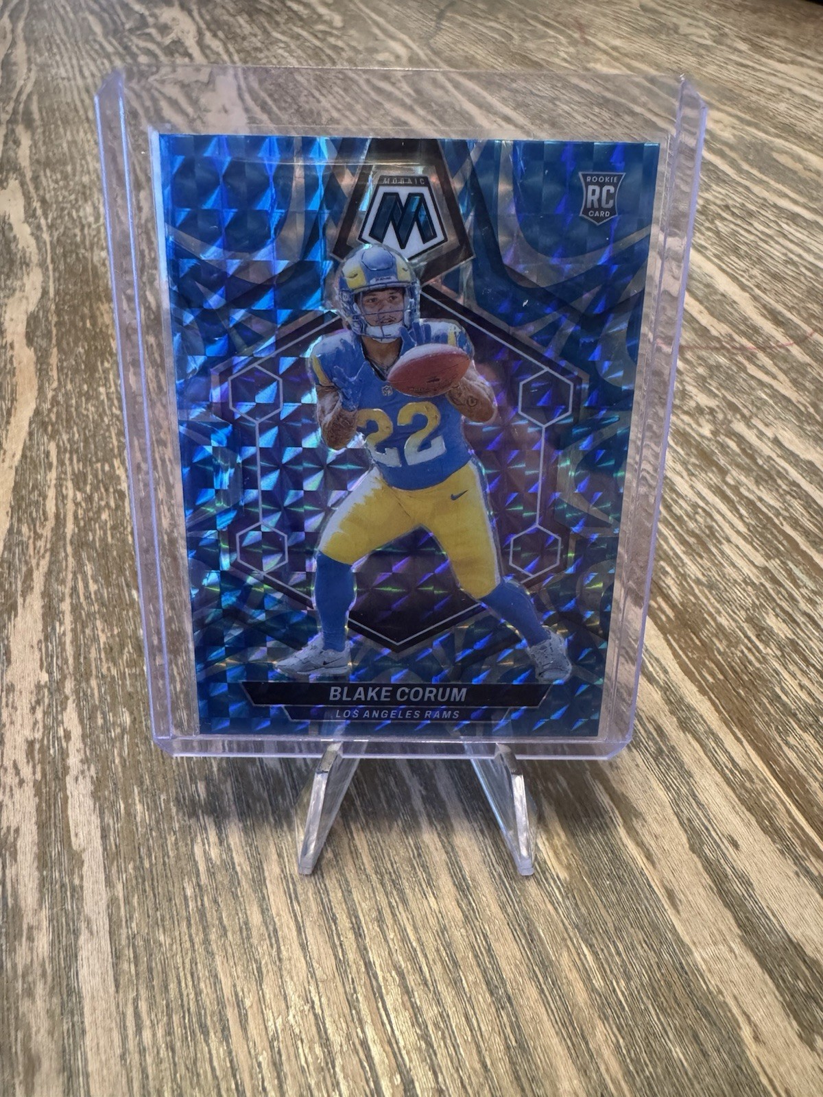 Blake Corum 2024 Panini Mosaic Mosaic Reactive Blue #368 Los Angeles Rams Rookie