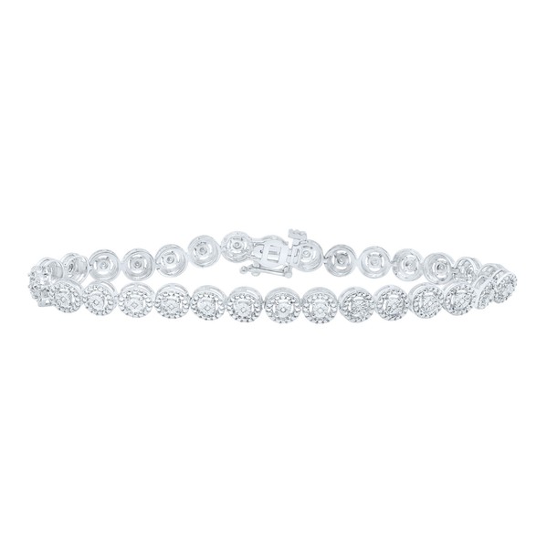 Sterling Silber Diamant 6Mm D/C Texturiert Halo Rund Link Armband 1/10 Karat-image