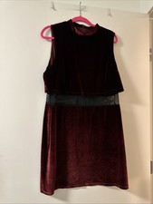 ASOS Wine Colored Sleeveless Velour Dress Black Net Waist Size 14