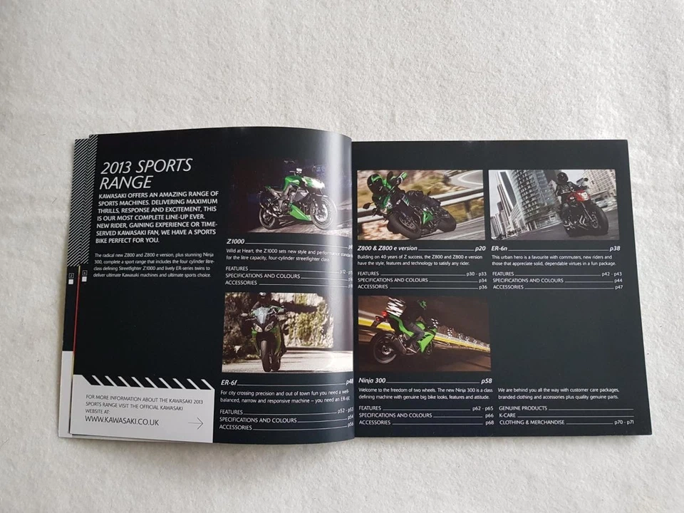 KAWASAKI SPORTS Motorcycle Sales Brochure 2013 Z1000 ER-6F Z800 NINJA 300++ - image 3 of 4