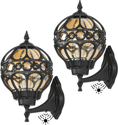 2 Pack Dusk to Dawn Globe Outdoor Wall Lights, Black round Porch Light for Patio
